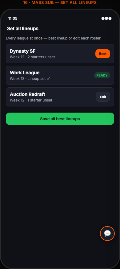 Set all lineups across leagues